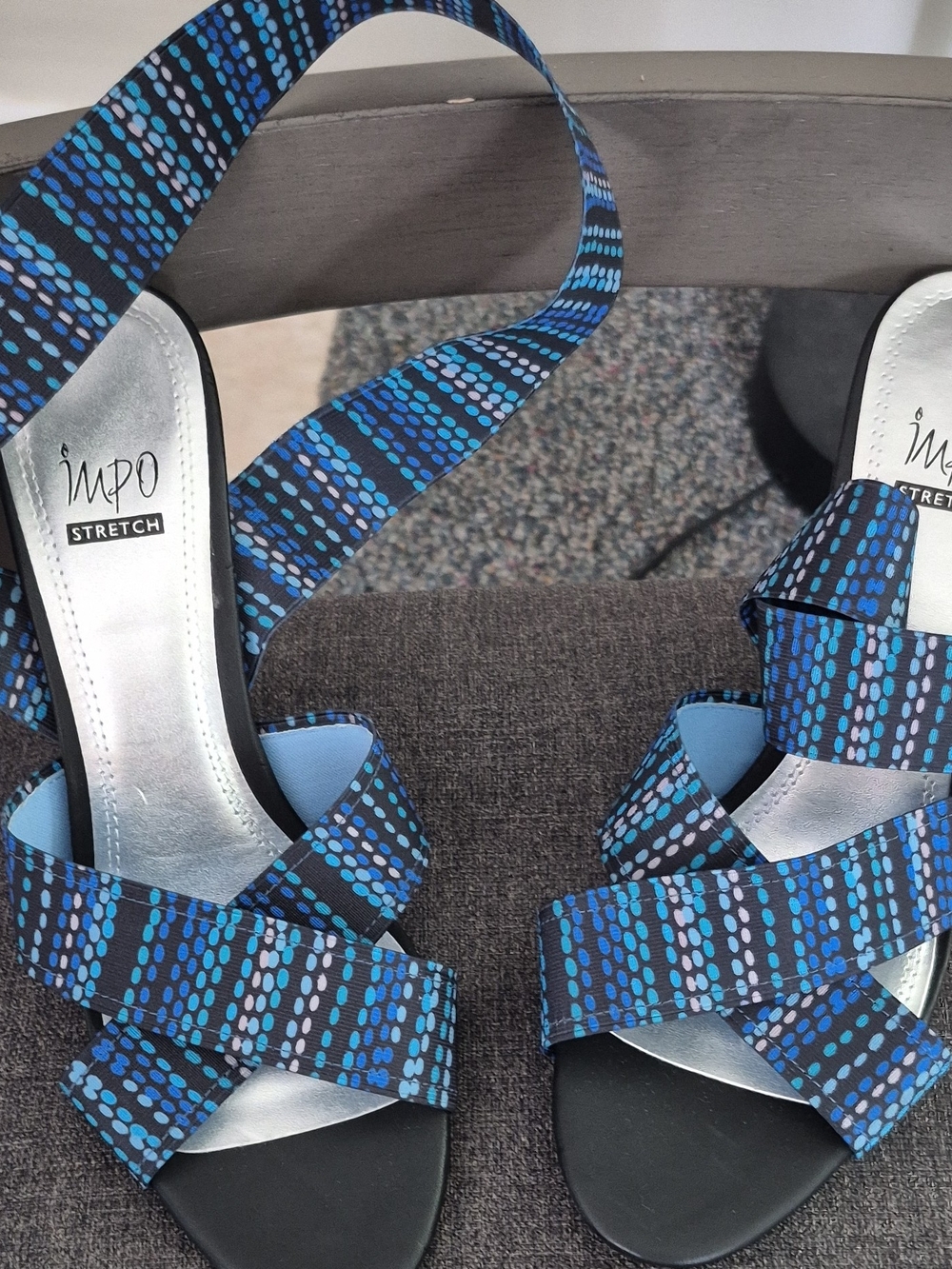 IMPO Blue Multi-Pattern Stretch Strappy Sandals